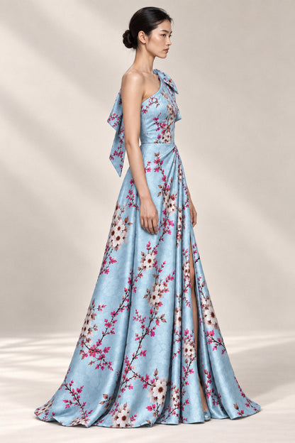 BLOSSOM ONE-SHOULDER SILK GOWN