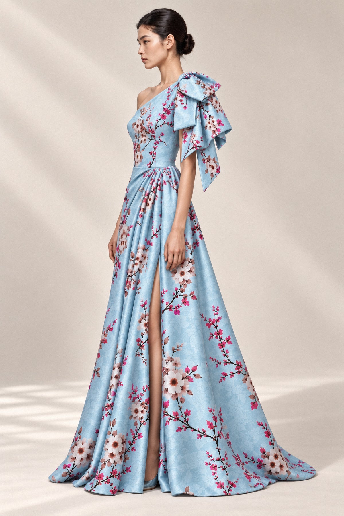 BLOSSOM ONE-SHOULDER SILK GOWN