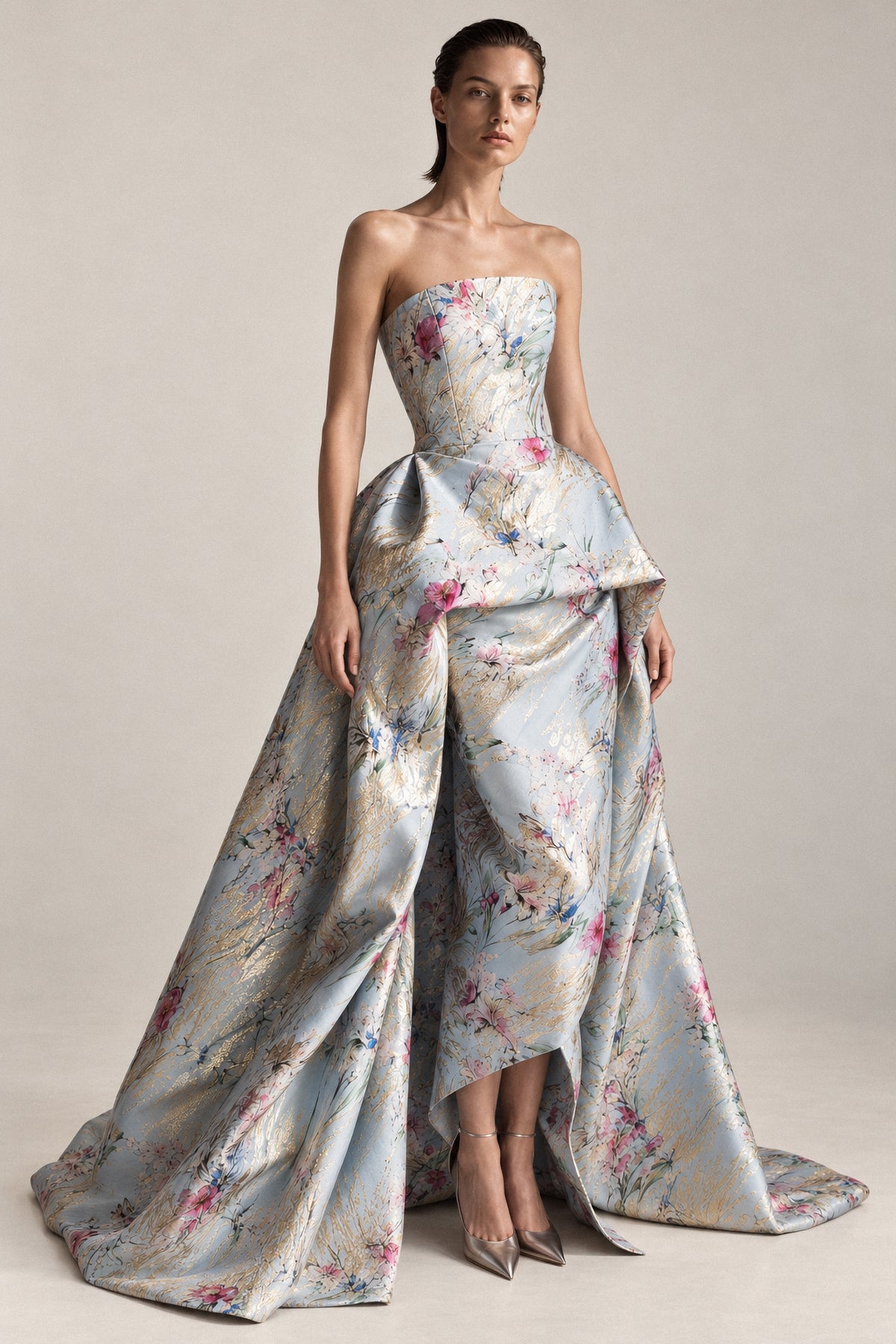 SCULPTED ICE-BLUE SILK GOWN