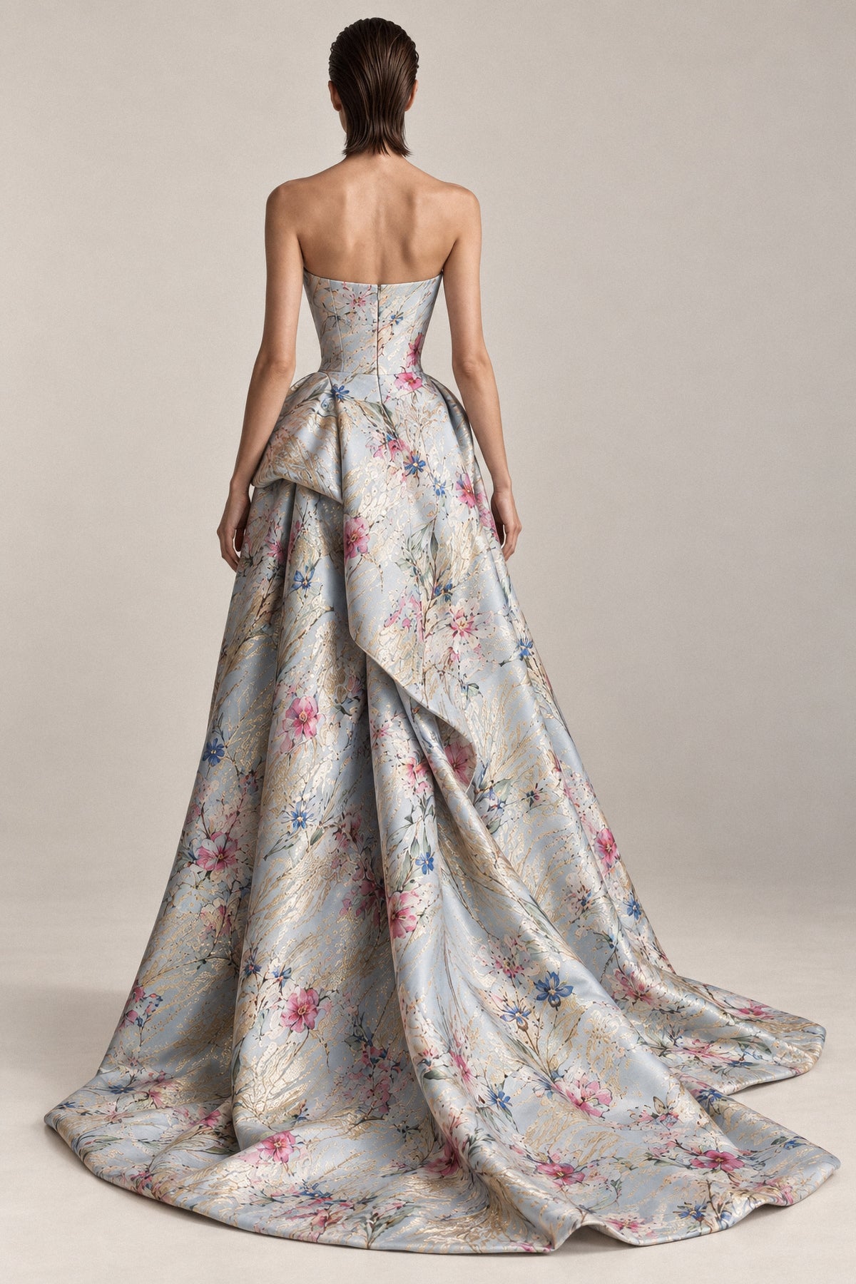 SCULPTED ICE-BLUE SILK GOWN