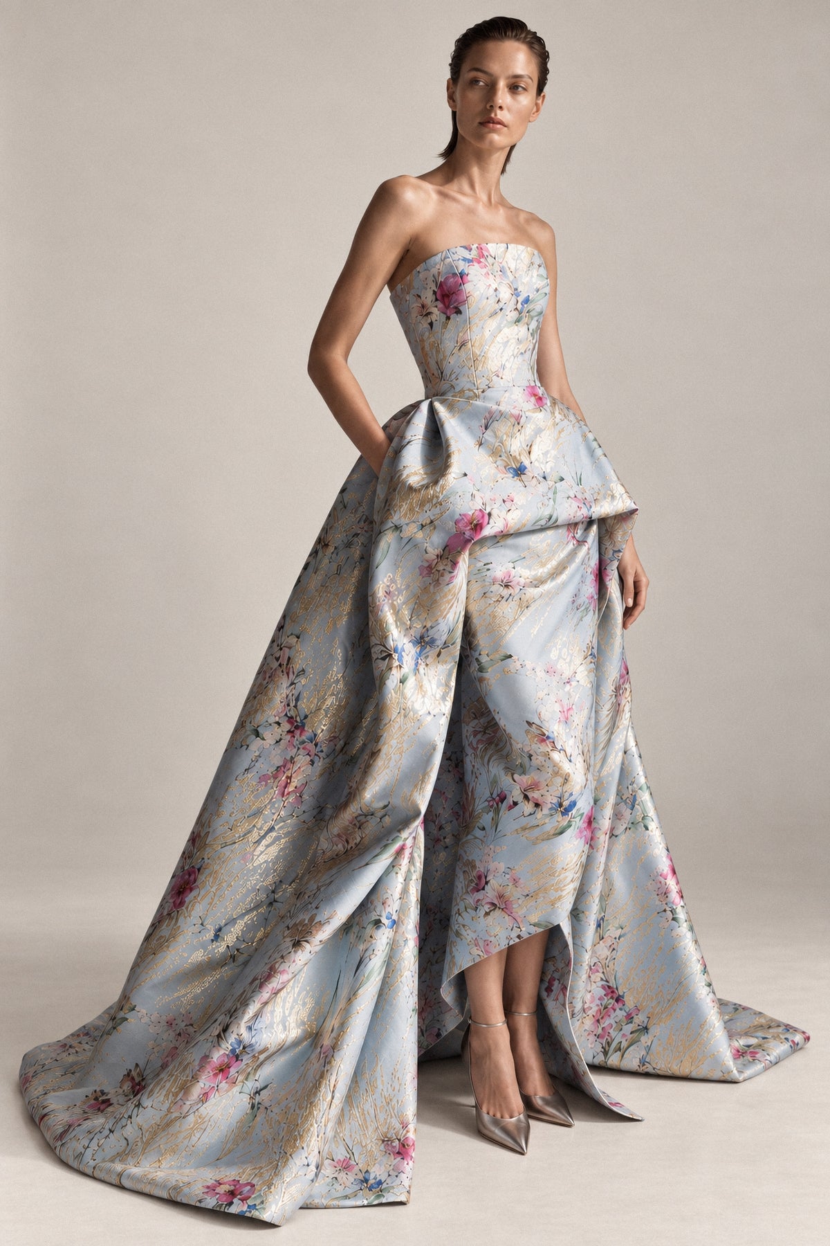SCULPTED ICE-BLUE SILK GOWN