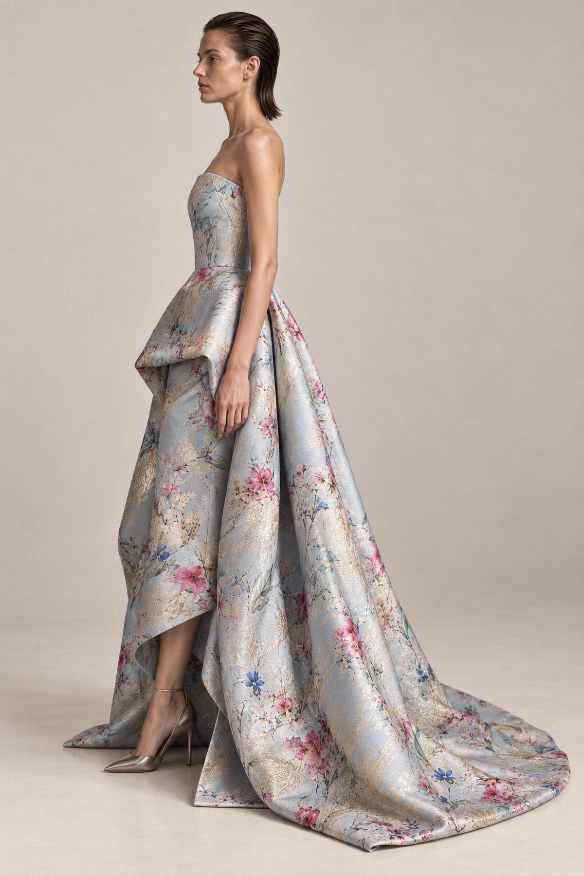 SCULPTED ICE-BLUE SILK GOWN