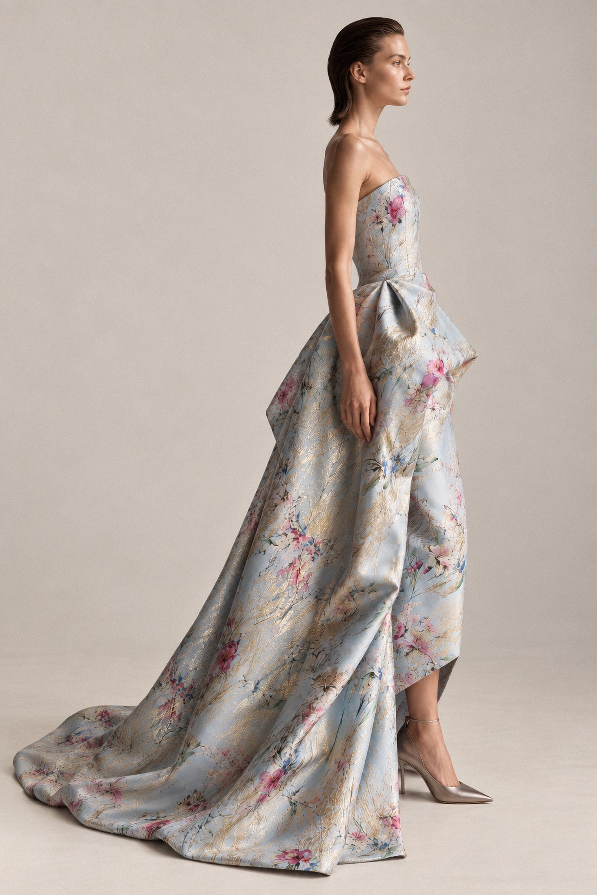 SCULPTED ICE-BLUE SILK GOWN