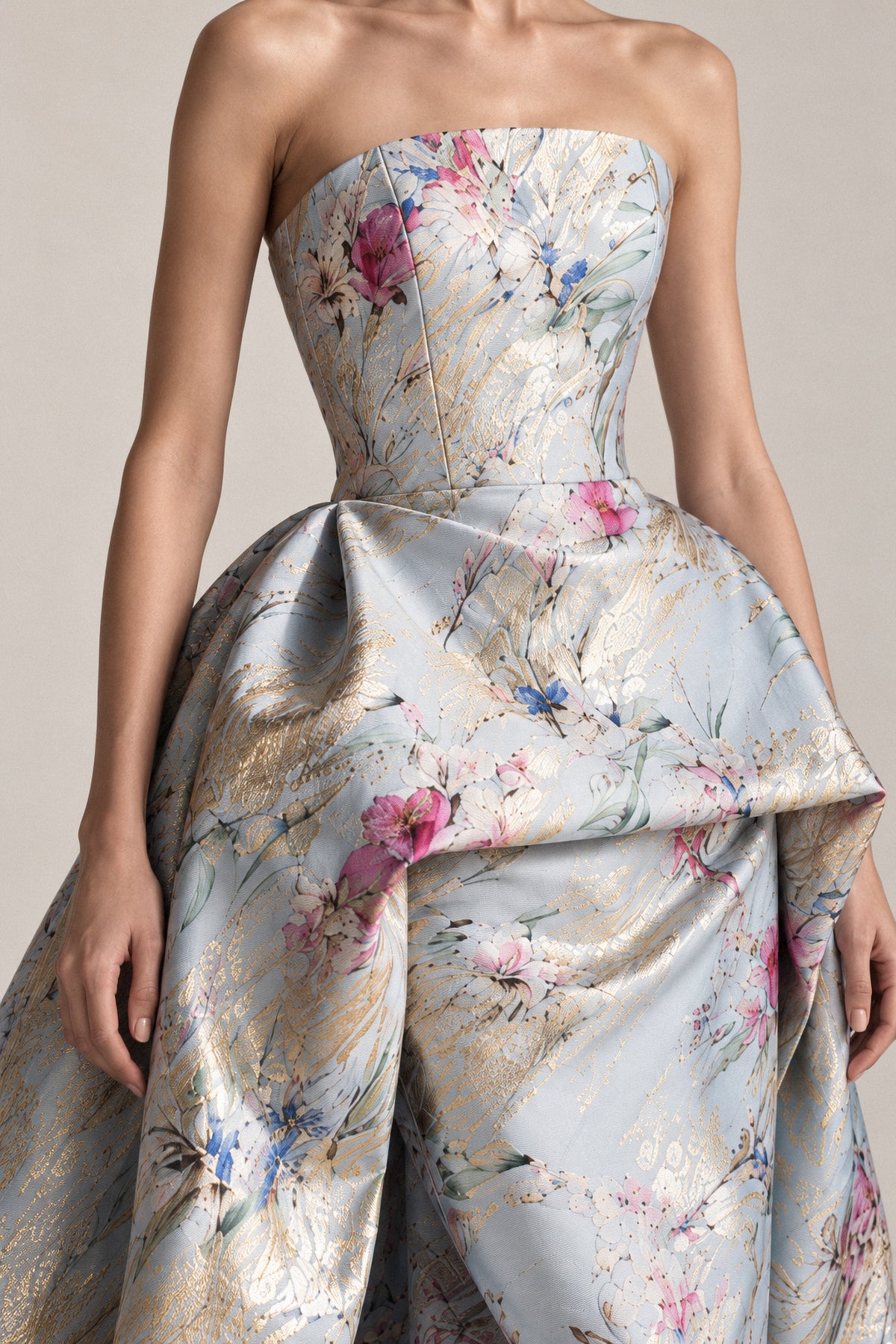 SCULPTED ICE-BLUE SILK GOWN