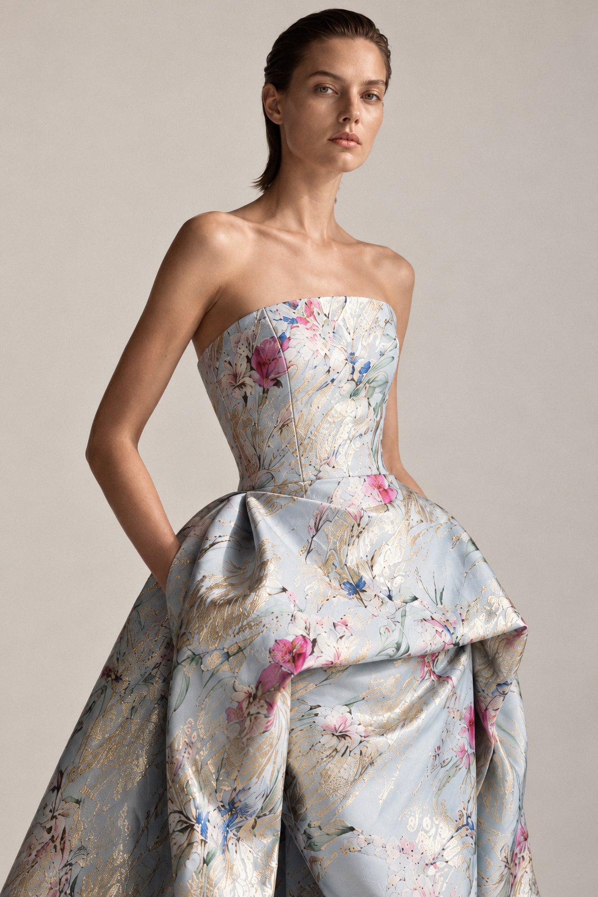 SCULPTED ICE-BLUE SILK GOWN