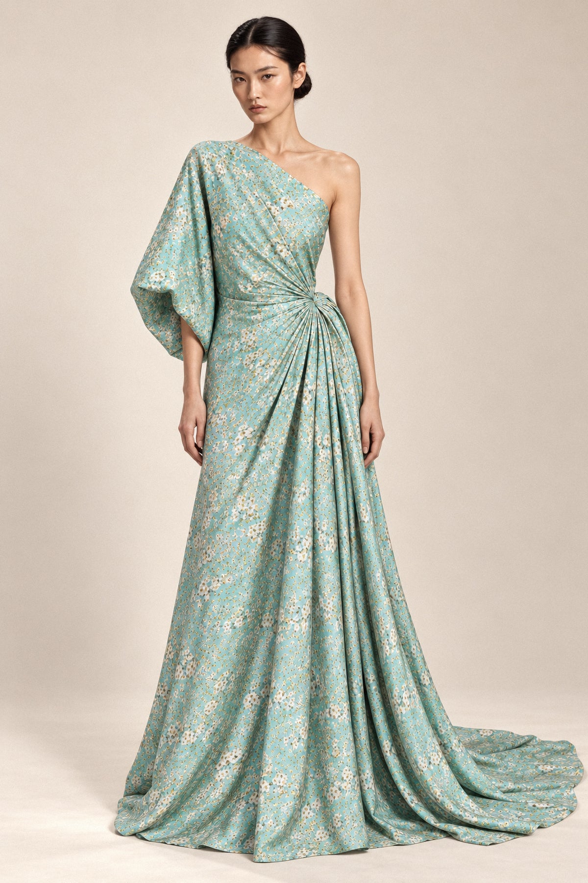 MINT DRAPED SILK GOWN