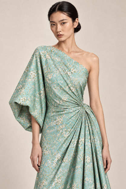 MINT DRAPED SILK GOWN