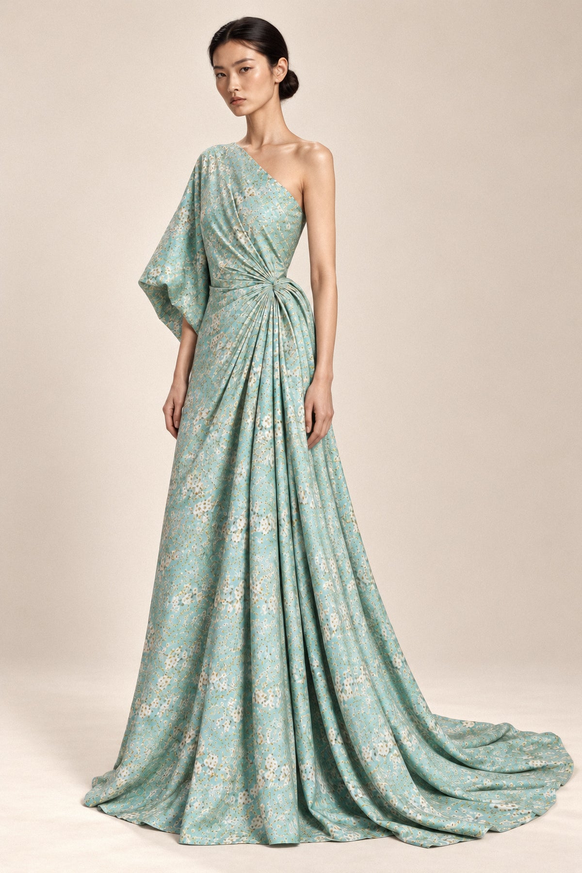MINT DRAPED SILK GOWN