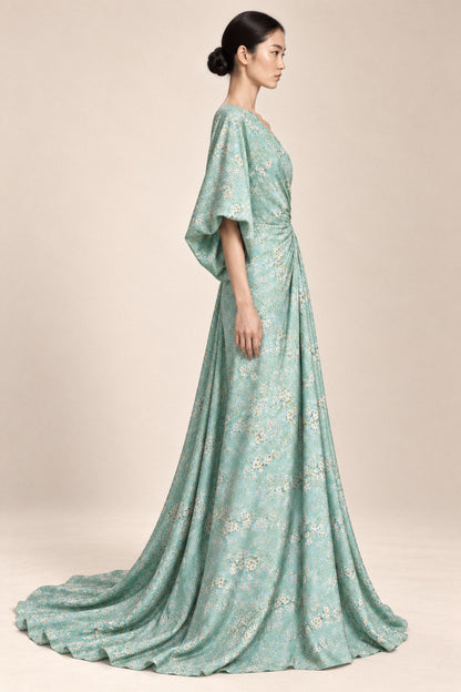 MINT DRAPED SILK GOWN