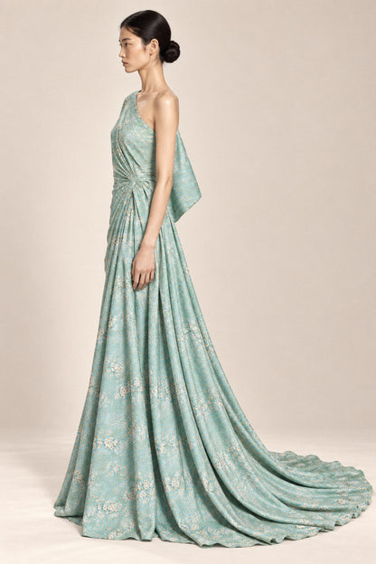 MINT DRAPED SILK GOWN