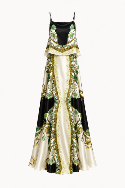 PANELLED SILK GOWN