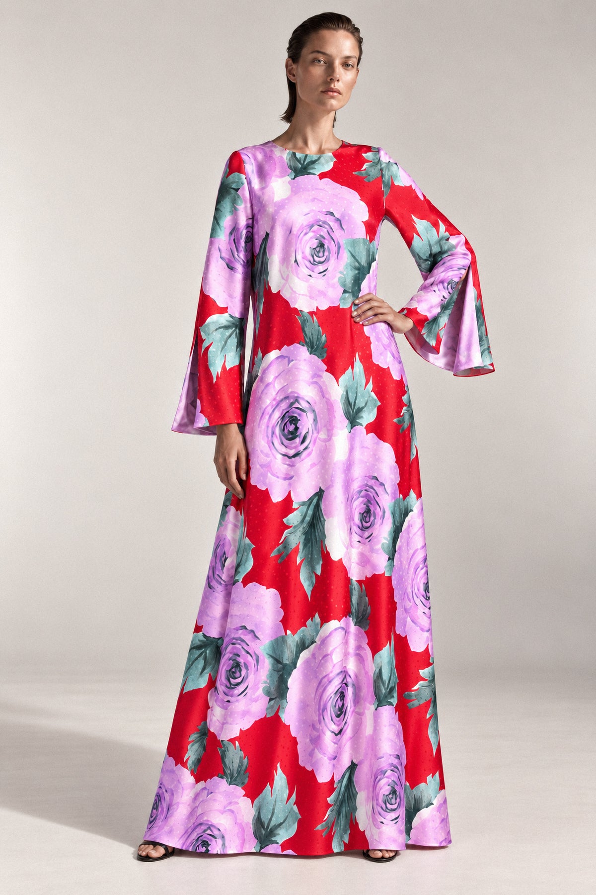 ROSE PRINT SILK GOWN