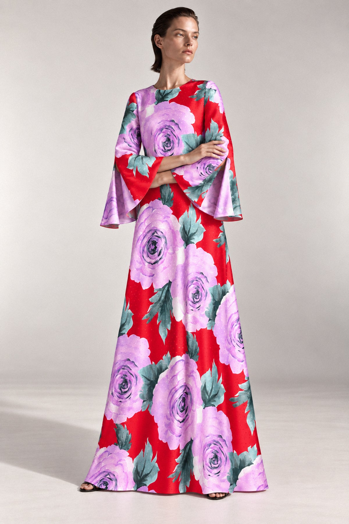 ROSE PRINT SILK GOWN