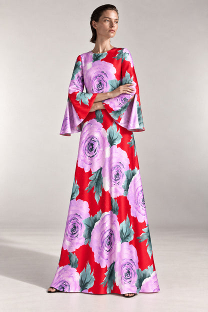ROSE PRINT SILK GOWN