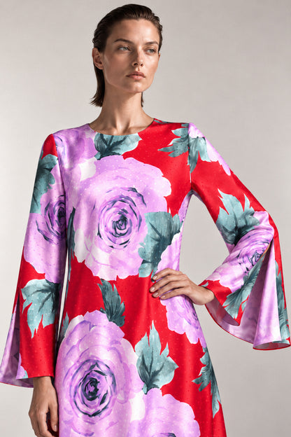 ROSE PRINT SILK GOWN