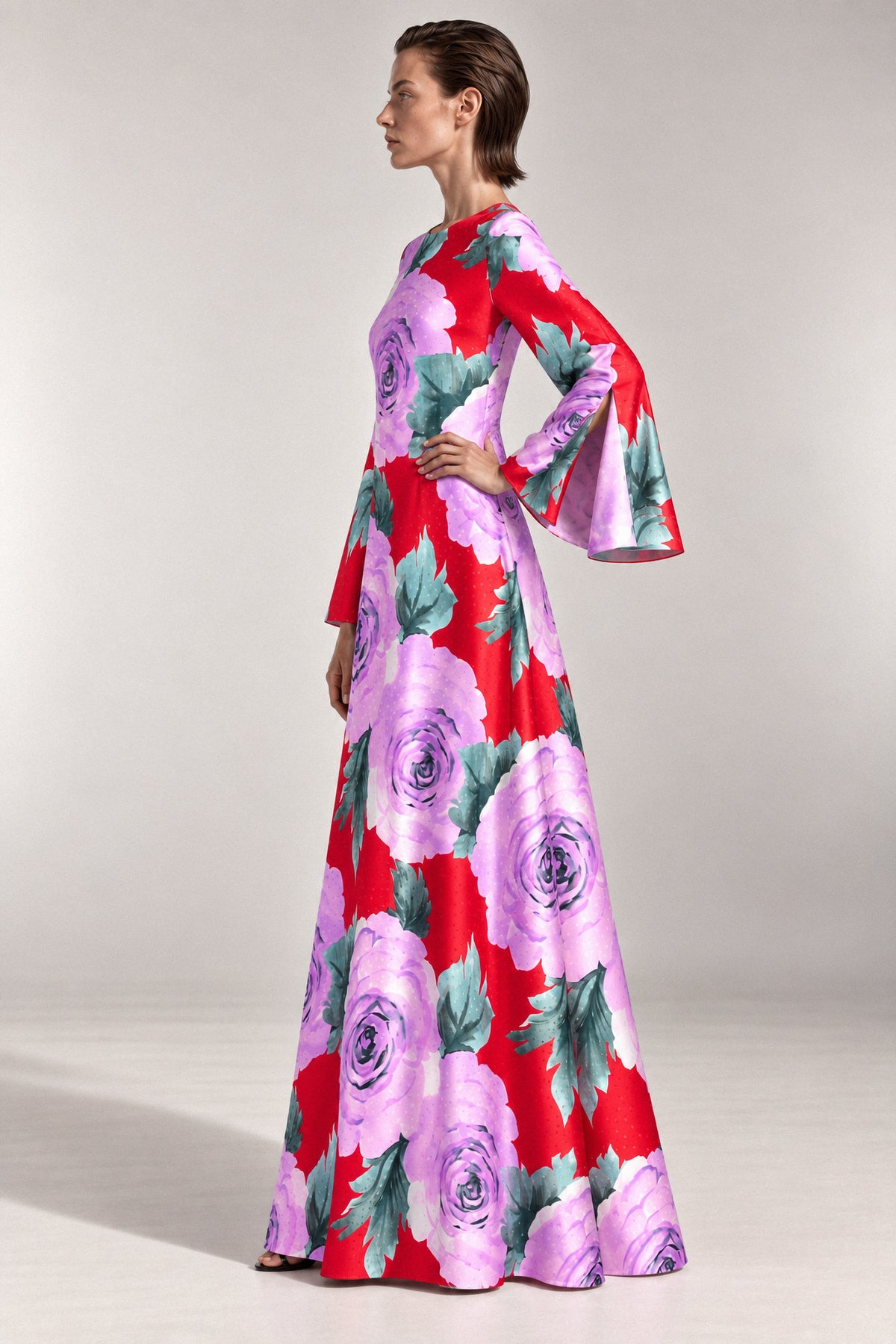 ROSE PRINT SILK GOWN