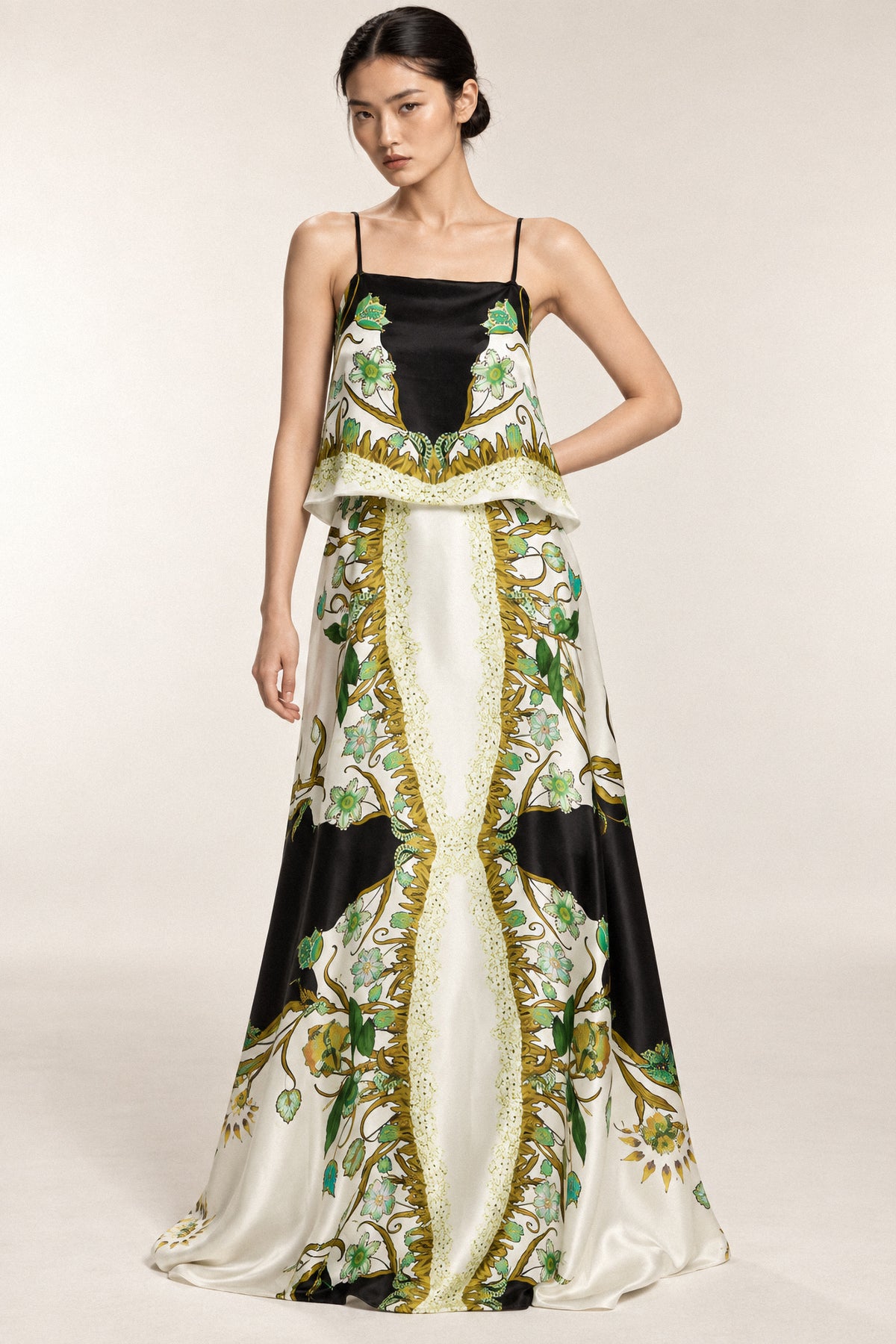 PANELLED SILK GOWN