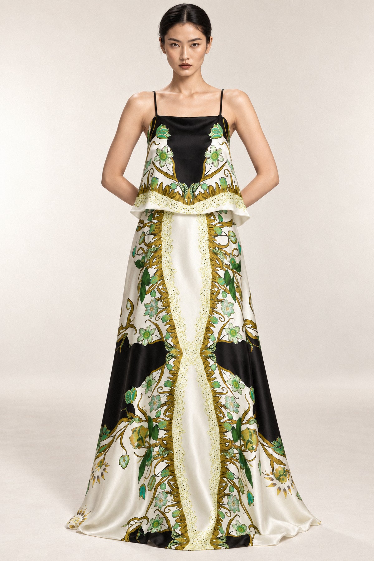PANELLED SILK GOWN