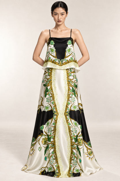 PANELLED SILK GOWN