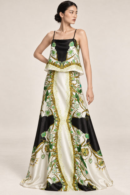 PANELLED SILK GOWN