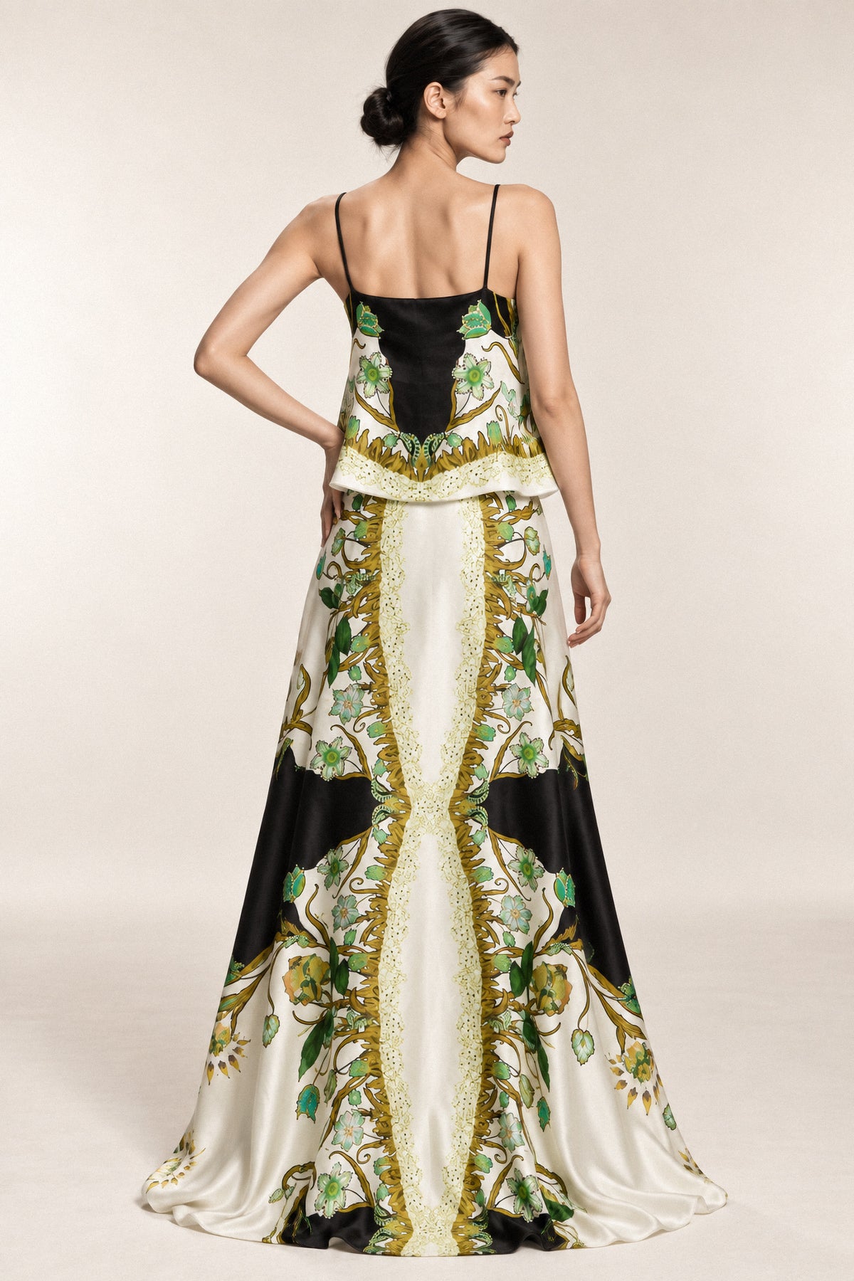 PANELLED SILK GOWN