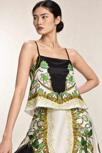 PANELLED SILK GOWN