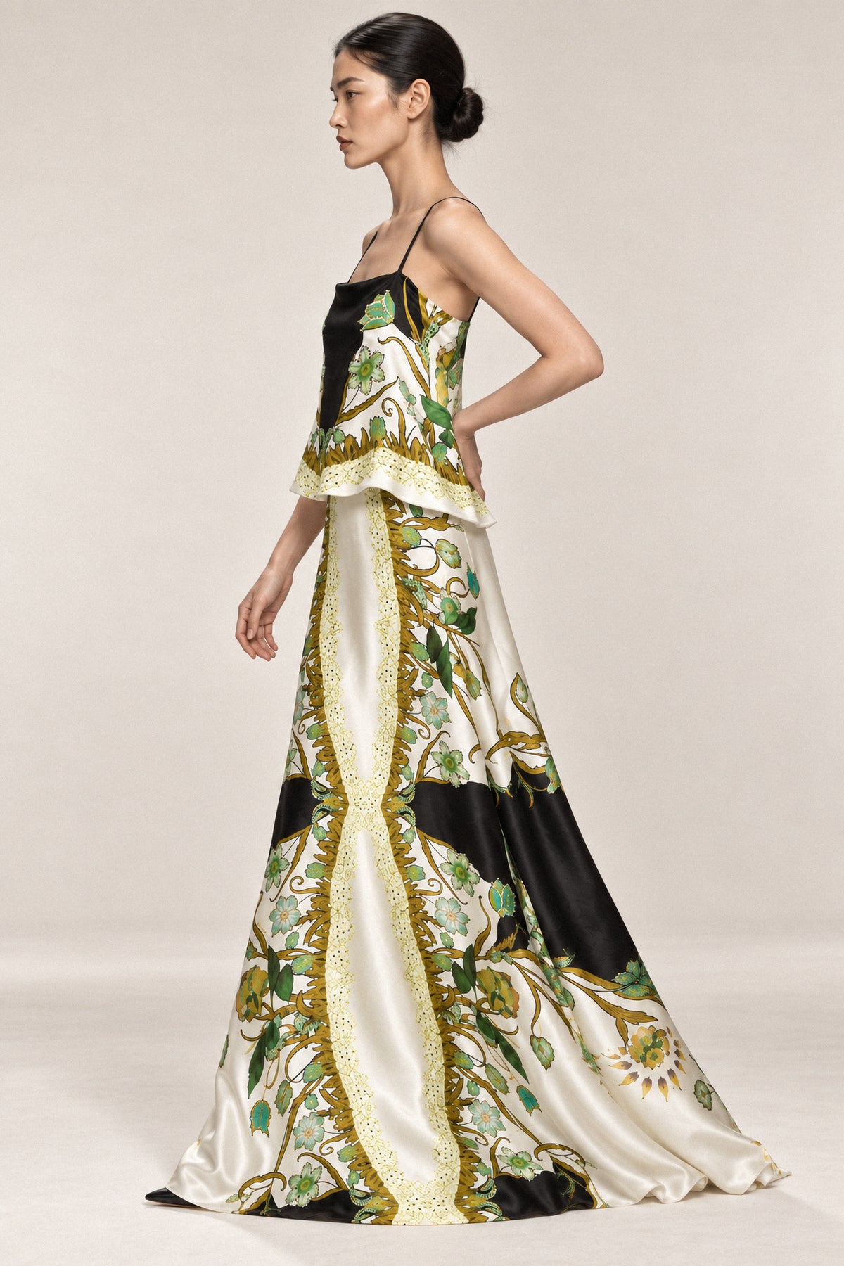 PANELLED SILK GOWN