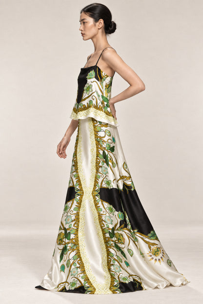 PANELLED SILK GOWN