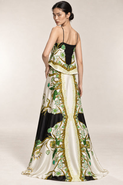PANELLED SILK GOWN