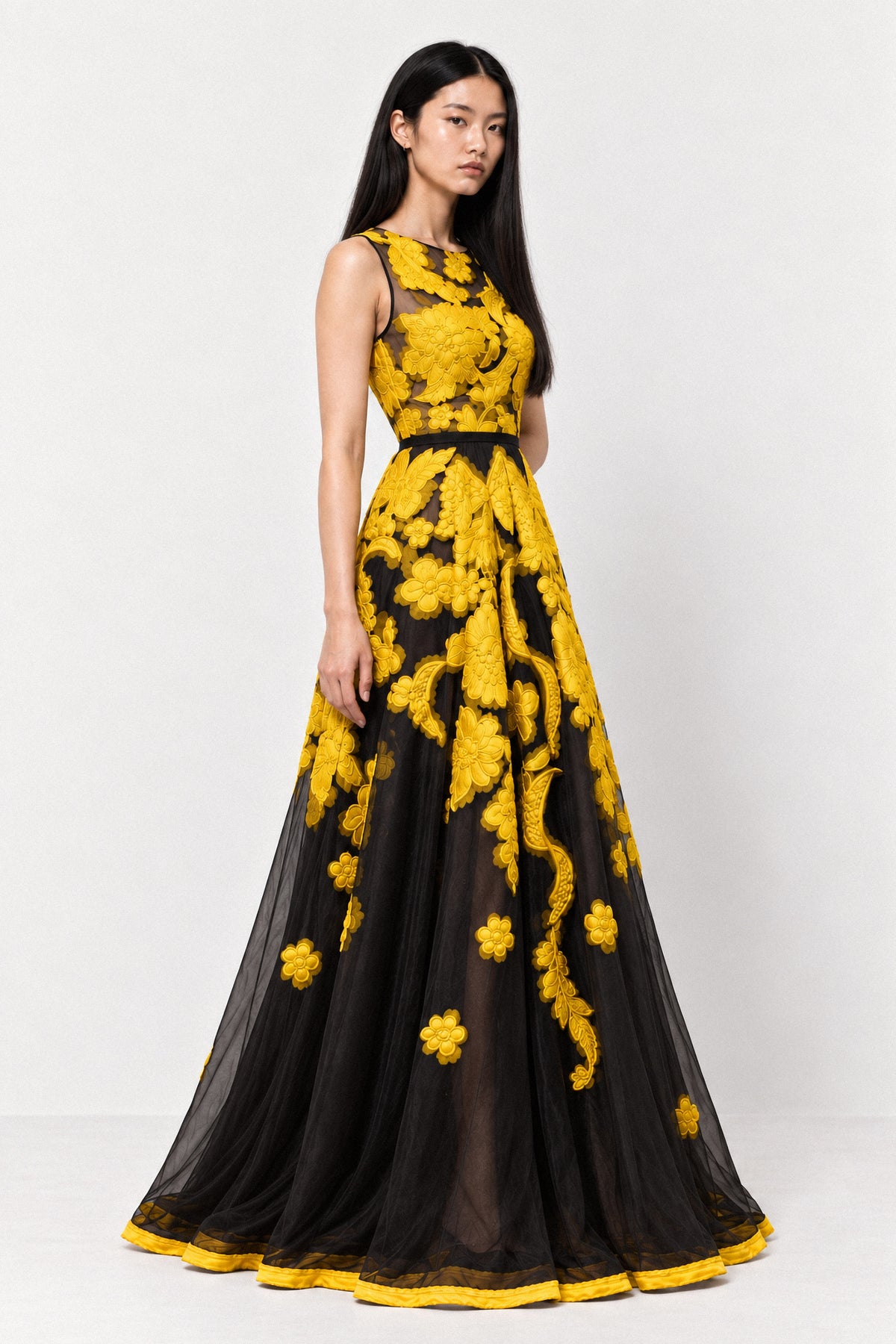 SAFFRON EMBROIDERED ORGANZA GOWN