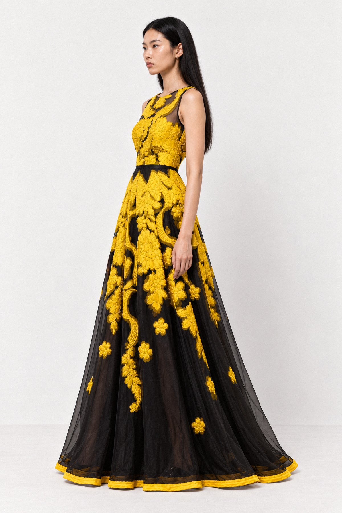 SAFFRON EMBROIDERED ORGANZA GOWN