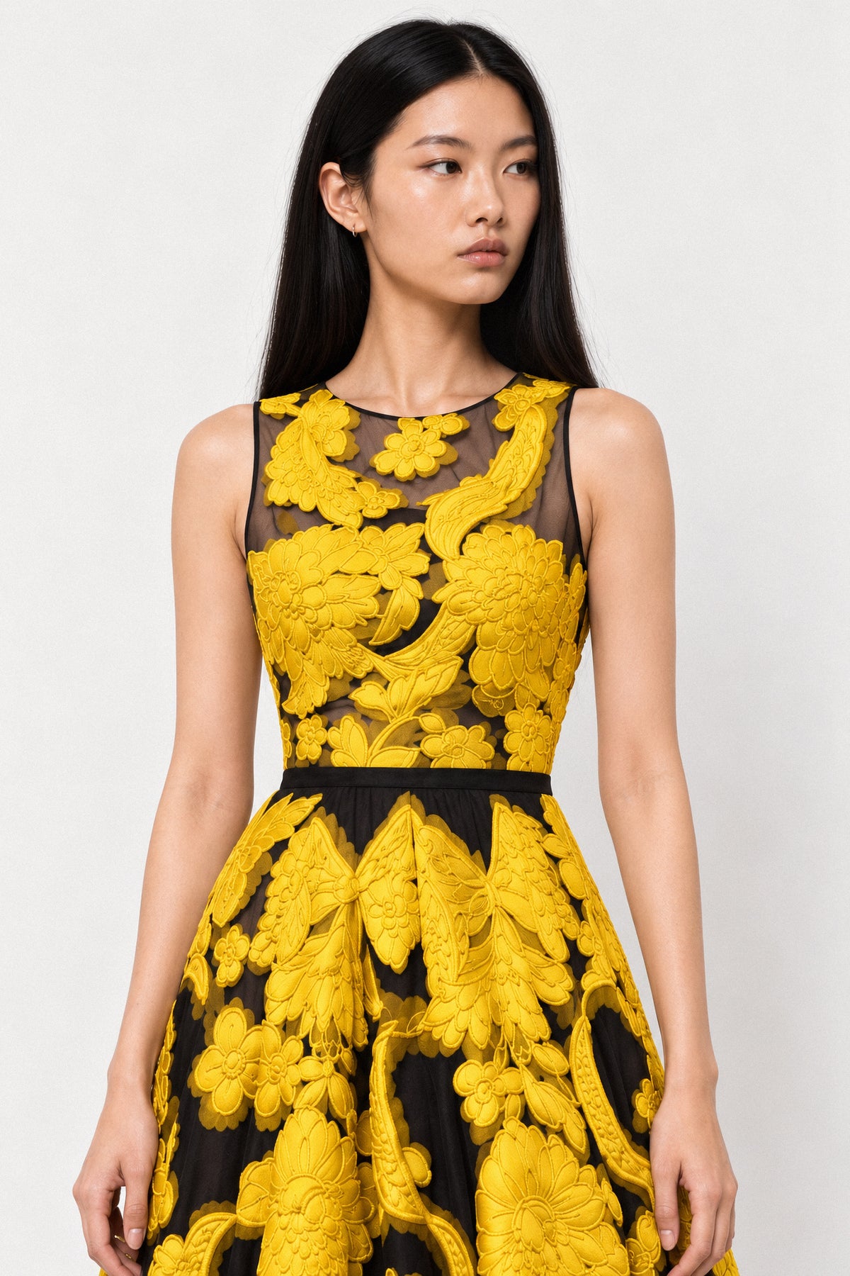 SAFFRON EMBROIDERED ORGANZA GOWN