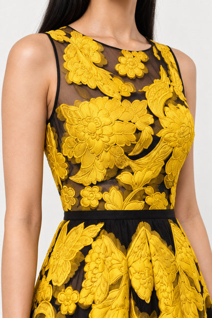 SAFFRON EMBROIDERED ORGANZA GOWN