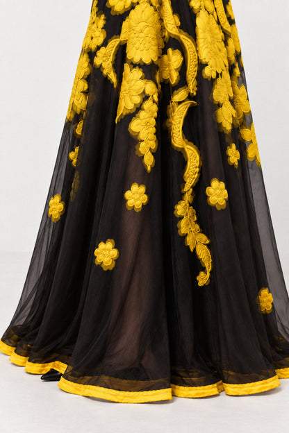 SAFFRON EMBROIDERED ORGANZA GOWN