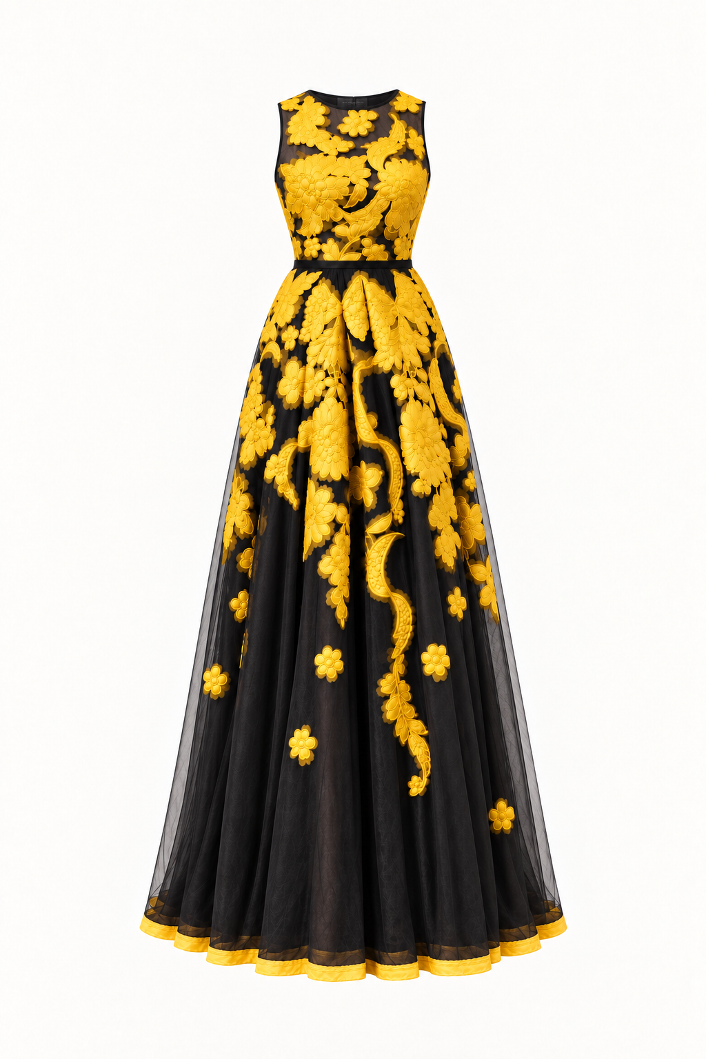 SAFFRON EMBROIDERED ORGANZA GOWN