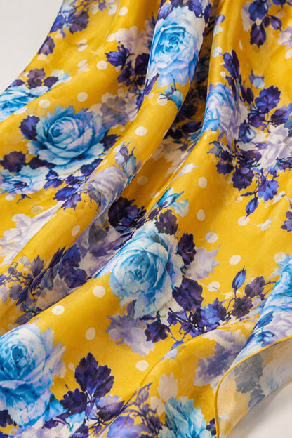 YELLOW FLORAL SILK GOWN WITH TRAIN