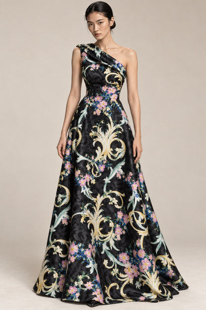 ORNAMENTAL FLORAL SILK GOWN