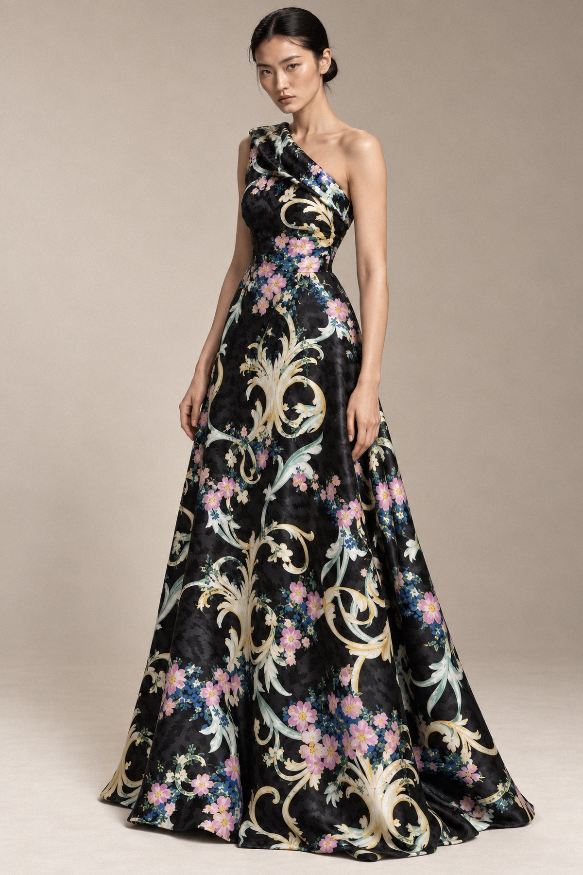 ORNAMENTAL FLORAL SILK GOWN