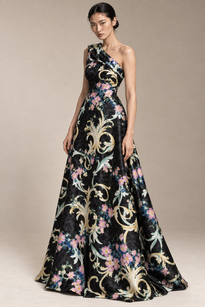 ORNAMENTAL FLORAL SILK GOWN