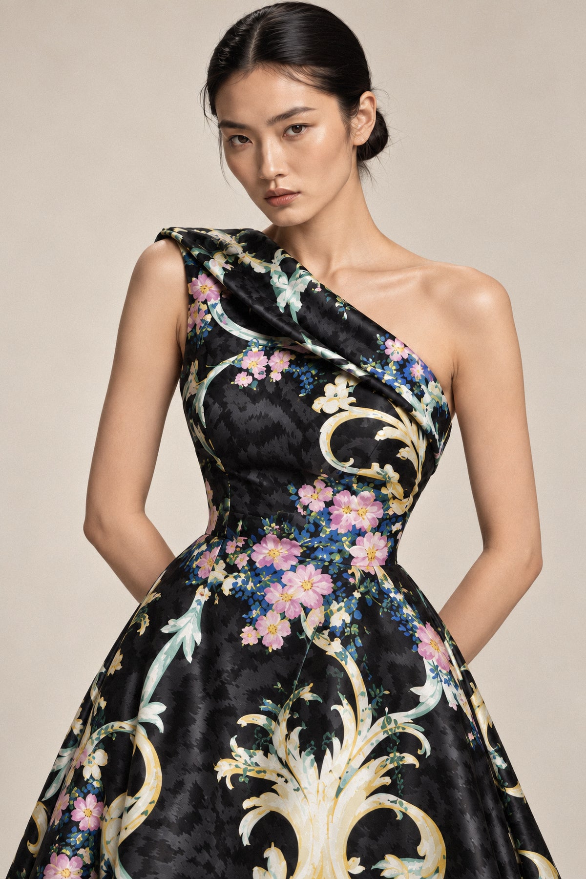 ORNAMENTAL FLORAL SILK GOWN