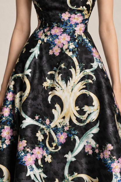 ORNAMENTAL FLORAL SILK GOWN