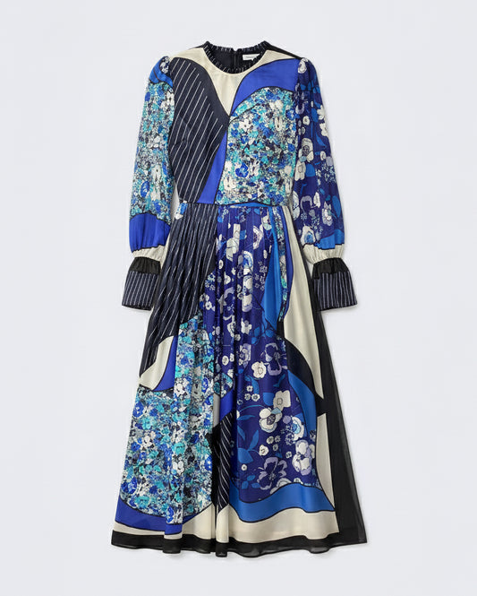 COMPOSED SILK PANEL MIDI DRESS