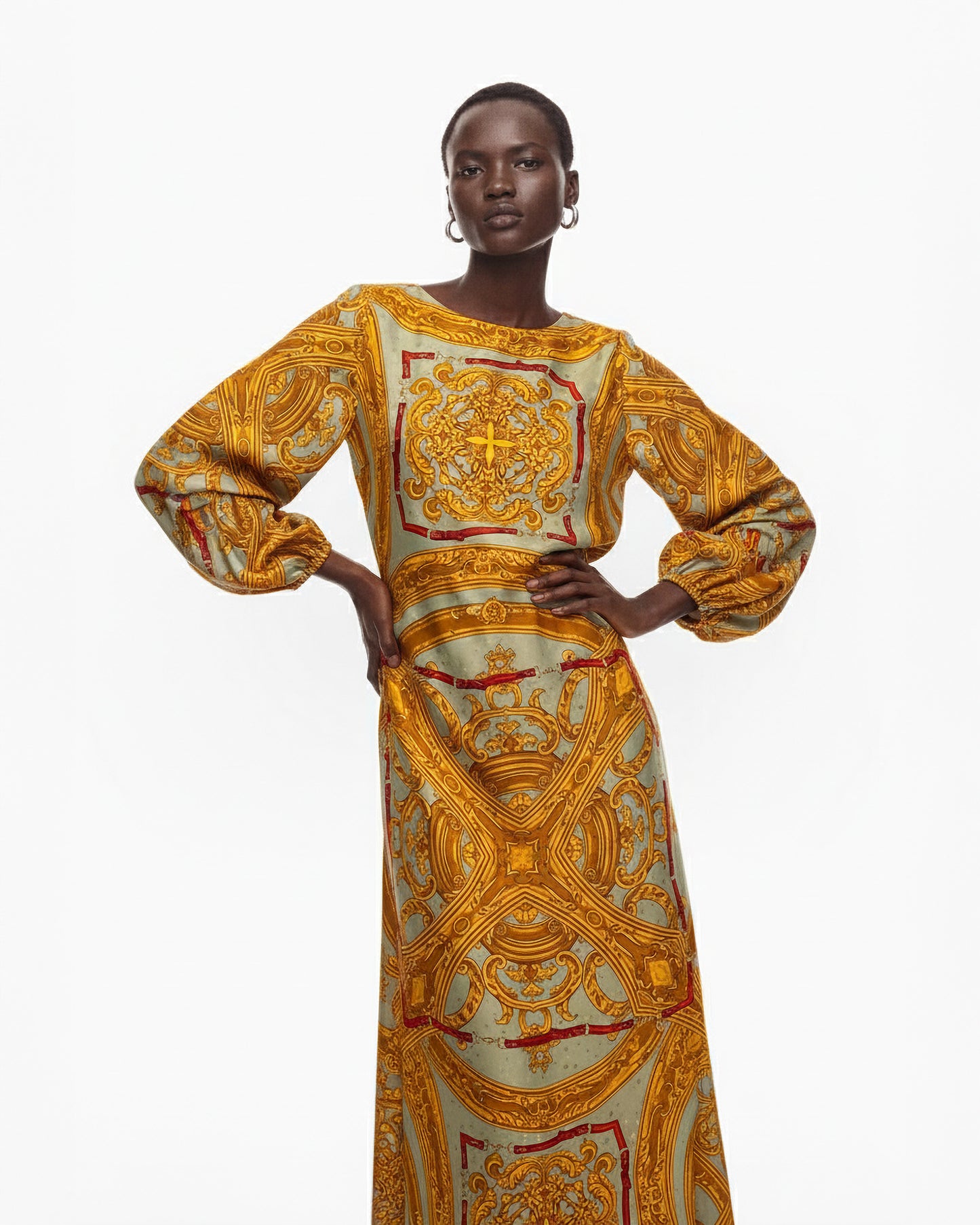 PRINTED SILK PANEL MIDI DRESS