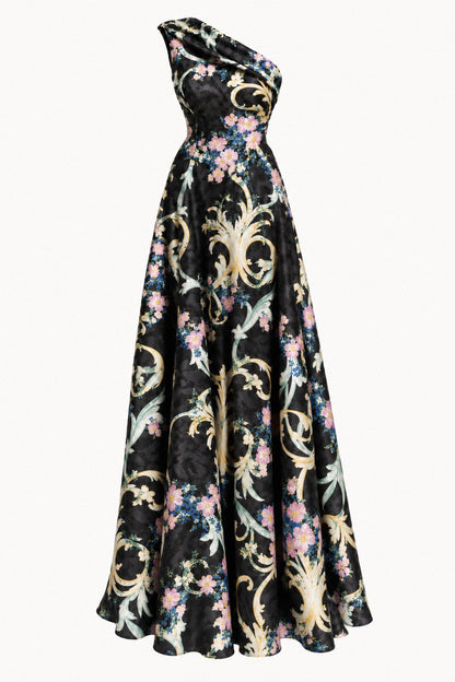 ORNAMENTAL FLORAL SILK GOWN