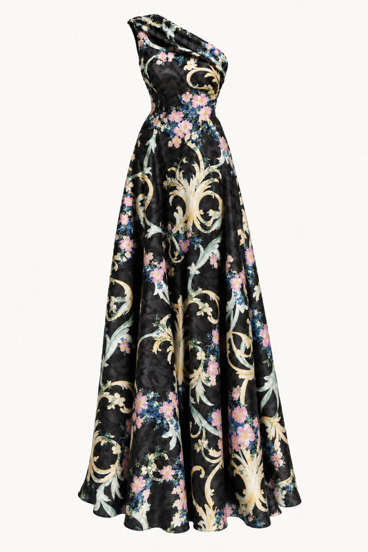 ORNAMENTAL FLORAL SILK GOWN