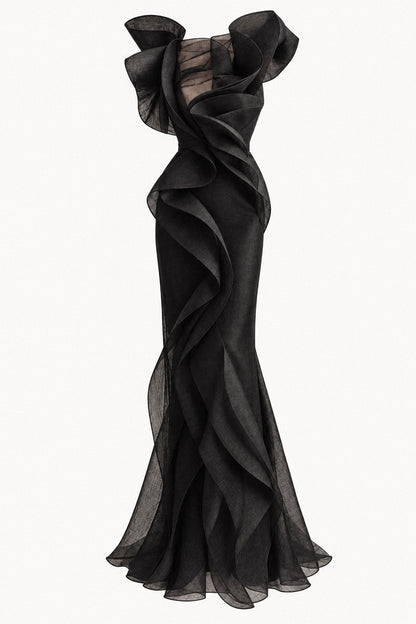 SCULPTED BLACK SILK ORGANZA GOWN