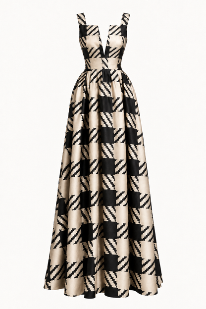 OVERSCALE HOUNDSTOOTH SILK GOWN