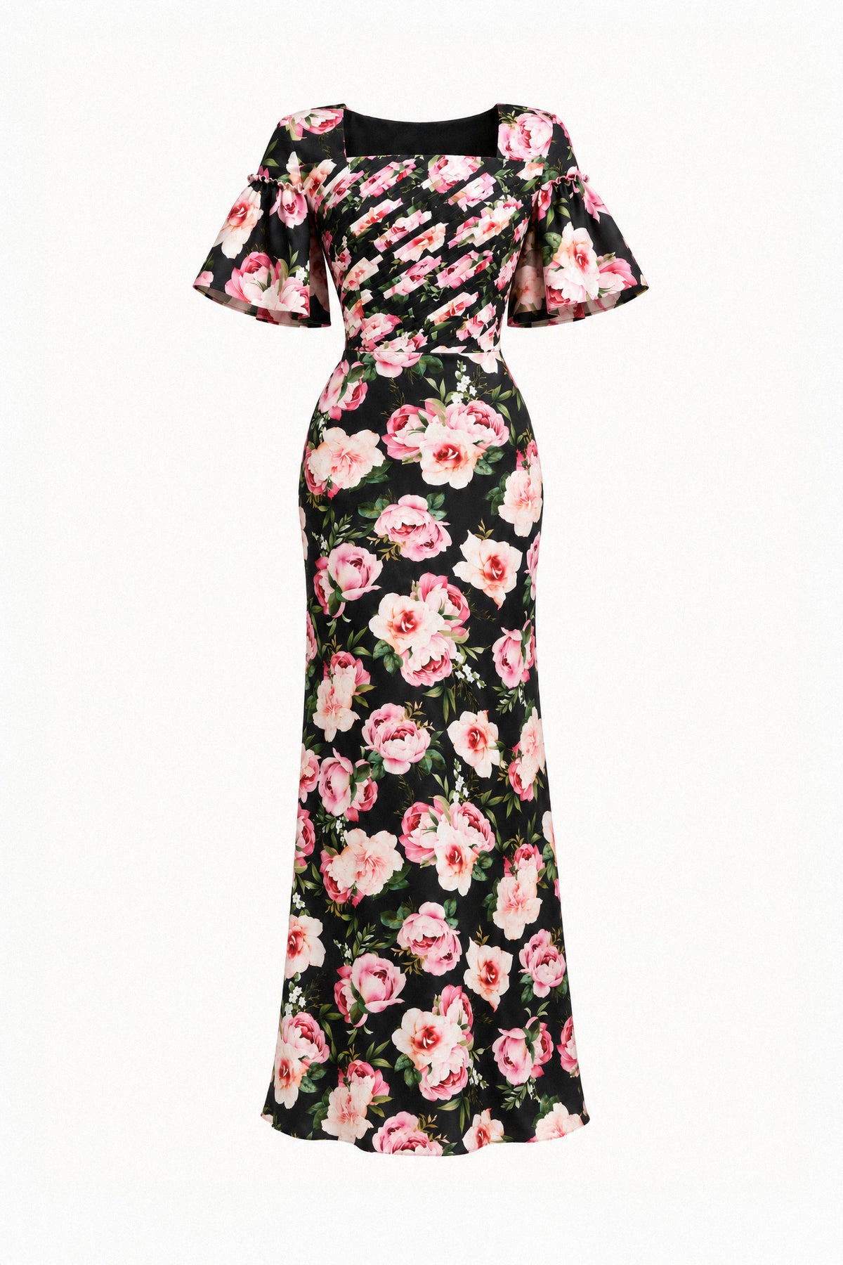 BLACK ROSE FOLDED SILK GOWN