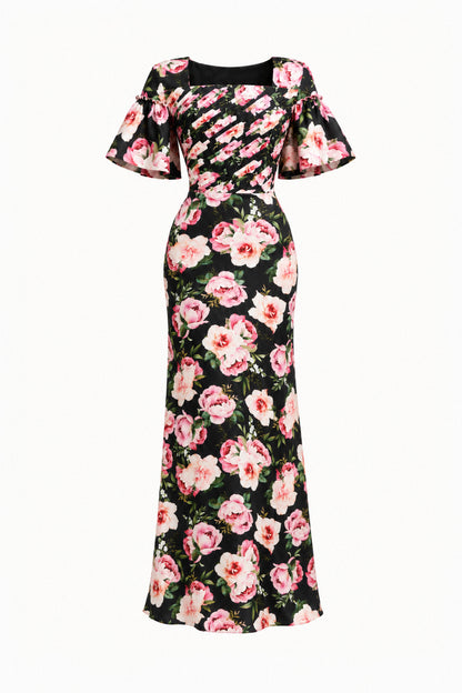 BLACK ROSE FOLDED SILK GOWN