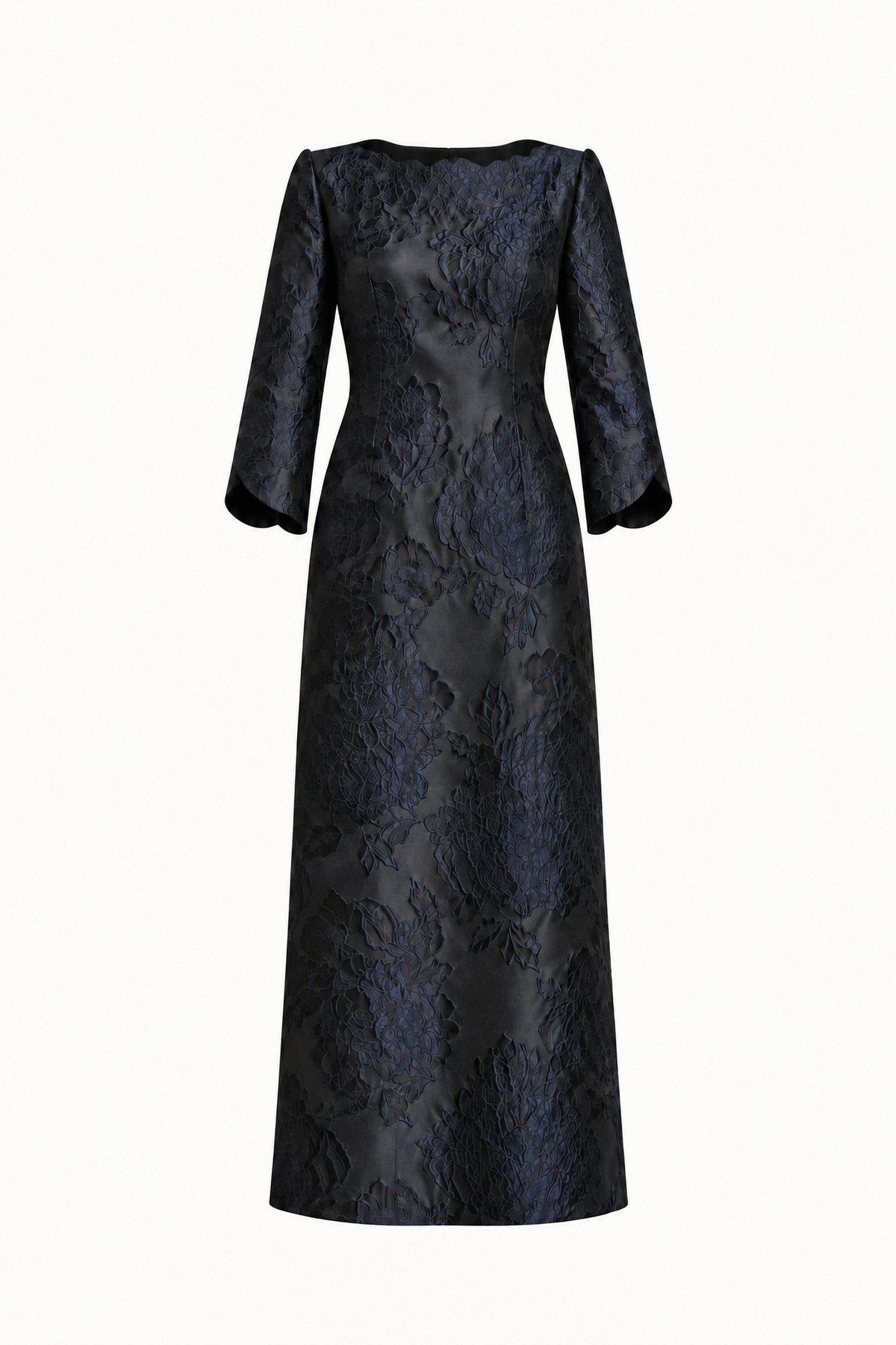 EMBOSSED FLORAL SILK TAFFETA DRESS